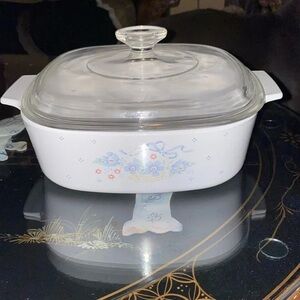 Corningware White Casserole Dish with Floral Design